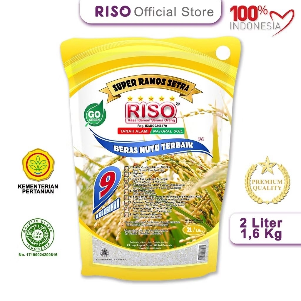 

Beras Premium Riso Soil Natural / Tanah Alami Kemasan Kuning Ukuran 2 Liter / 1.6Kg