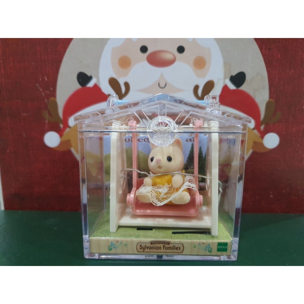 Sylvanian Families - Silk Cat Baby with Swing (Preloved)