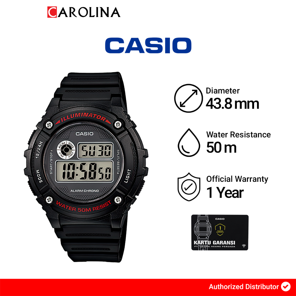 Jam Tangan Pria Casio General W-216H-1A Digital Dial Black Resin Band
