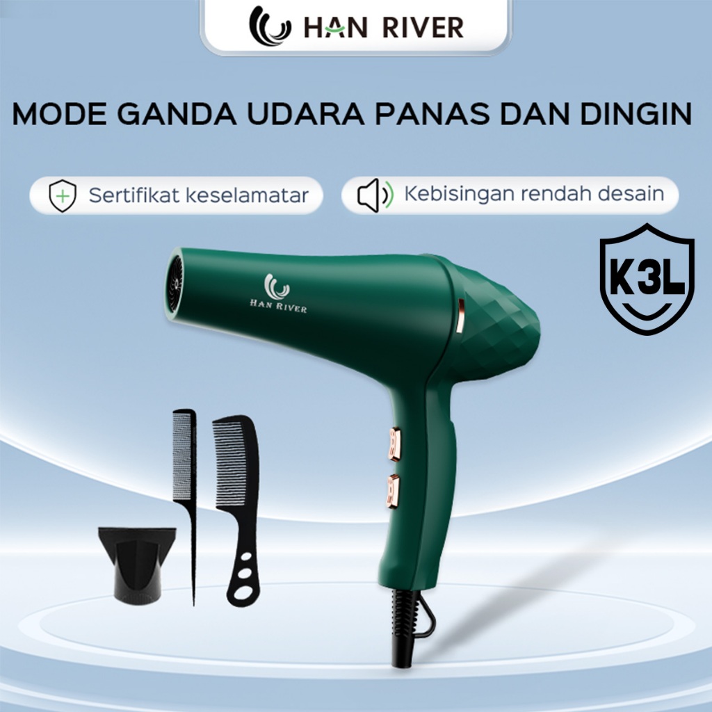HAN RIVER Hair Dryer Inframerah Ion Negatif Perawatan Rambut Suhu Konstan 800W