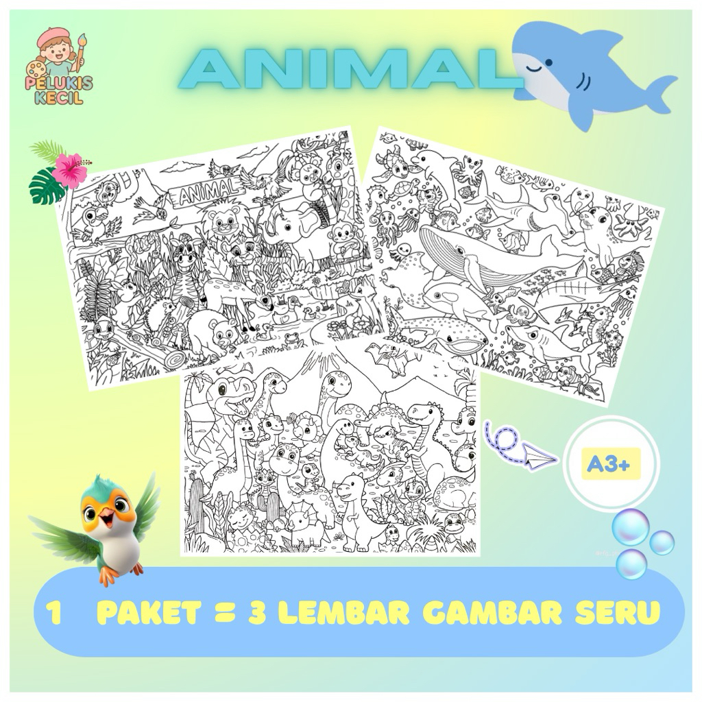 

Gambar Mewarnai Anak Ukuran A3+ - Tema Hewan, Dino, Jungle-Giant Coloring Sheet- Edukasi TK SD PAUD