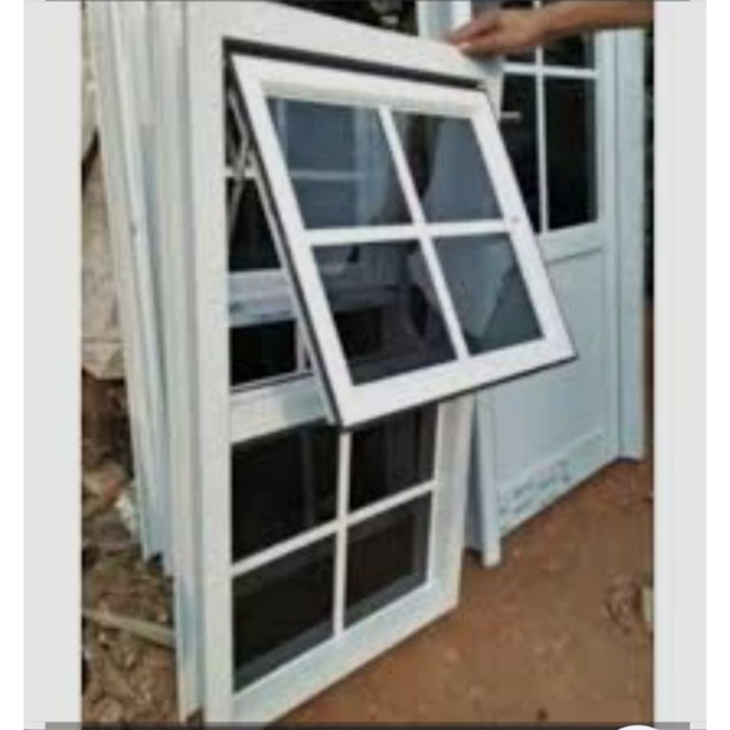 kusen jendela aluminium+variasi ornamen 2 sekat ukuran L60xT120 komplit gratis packing kayu