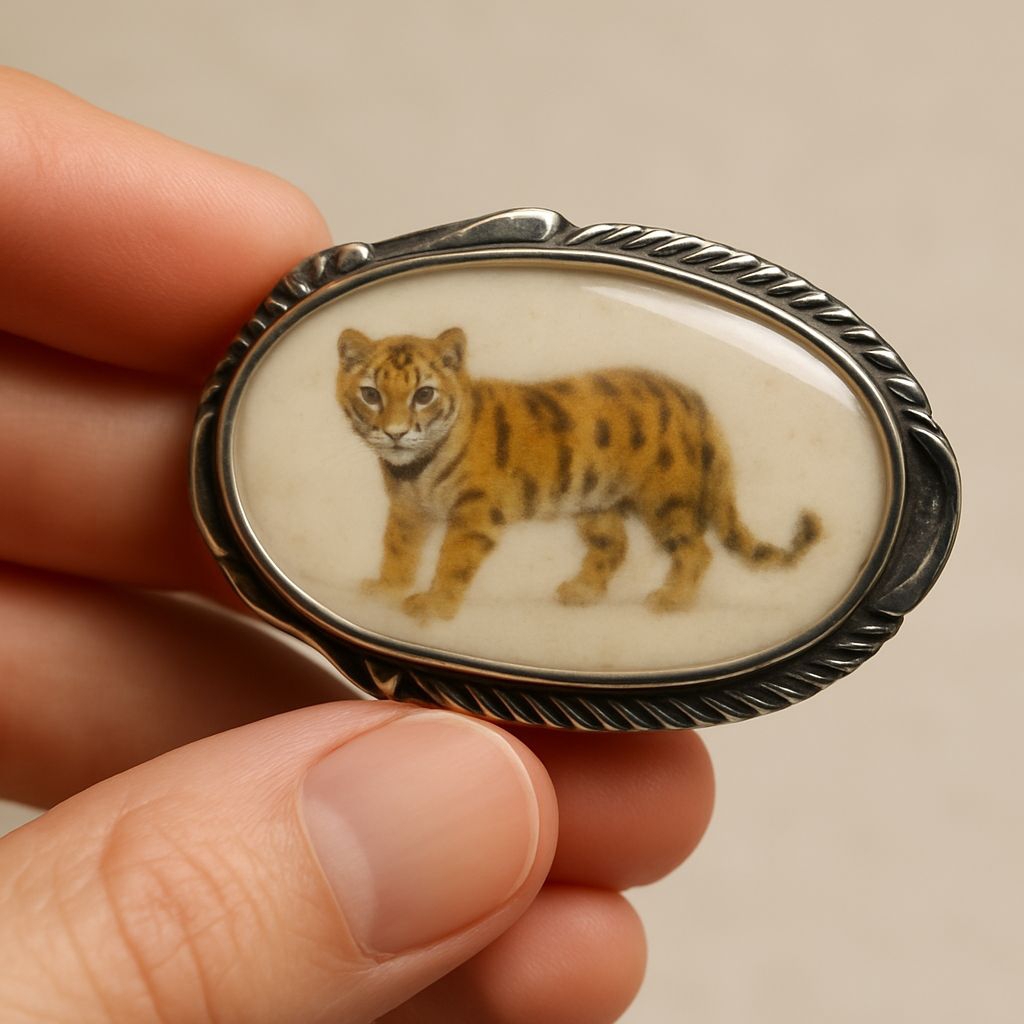 Stone Javnese Liontin batu akik motif harimau