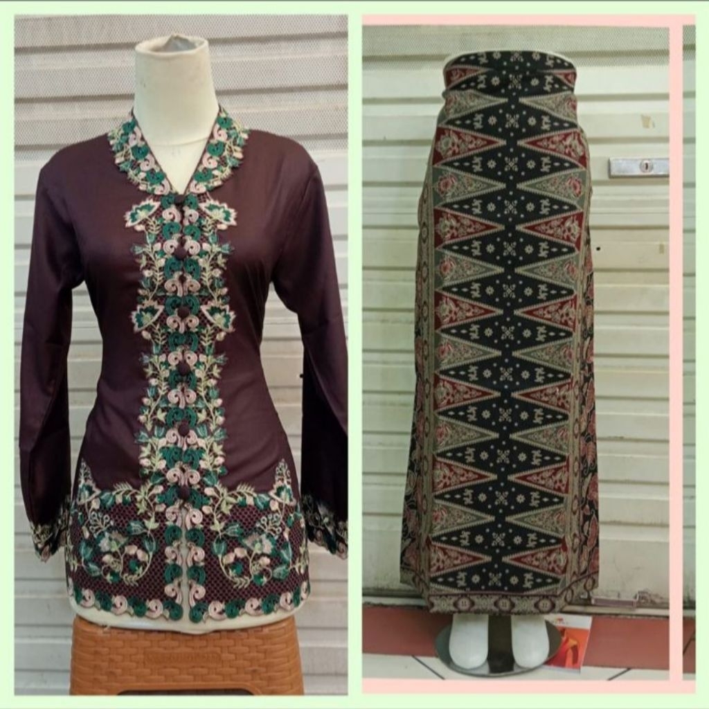 setelan kebaya encim bordir motif sulam bunga||seragam kerja wanita||kebaya wanita modern