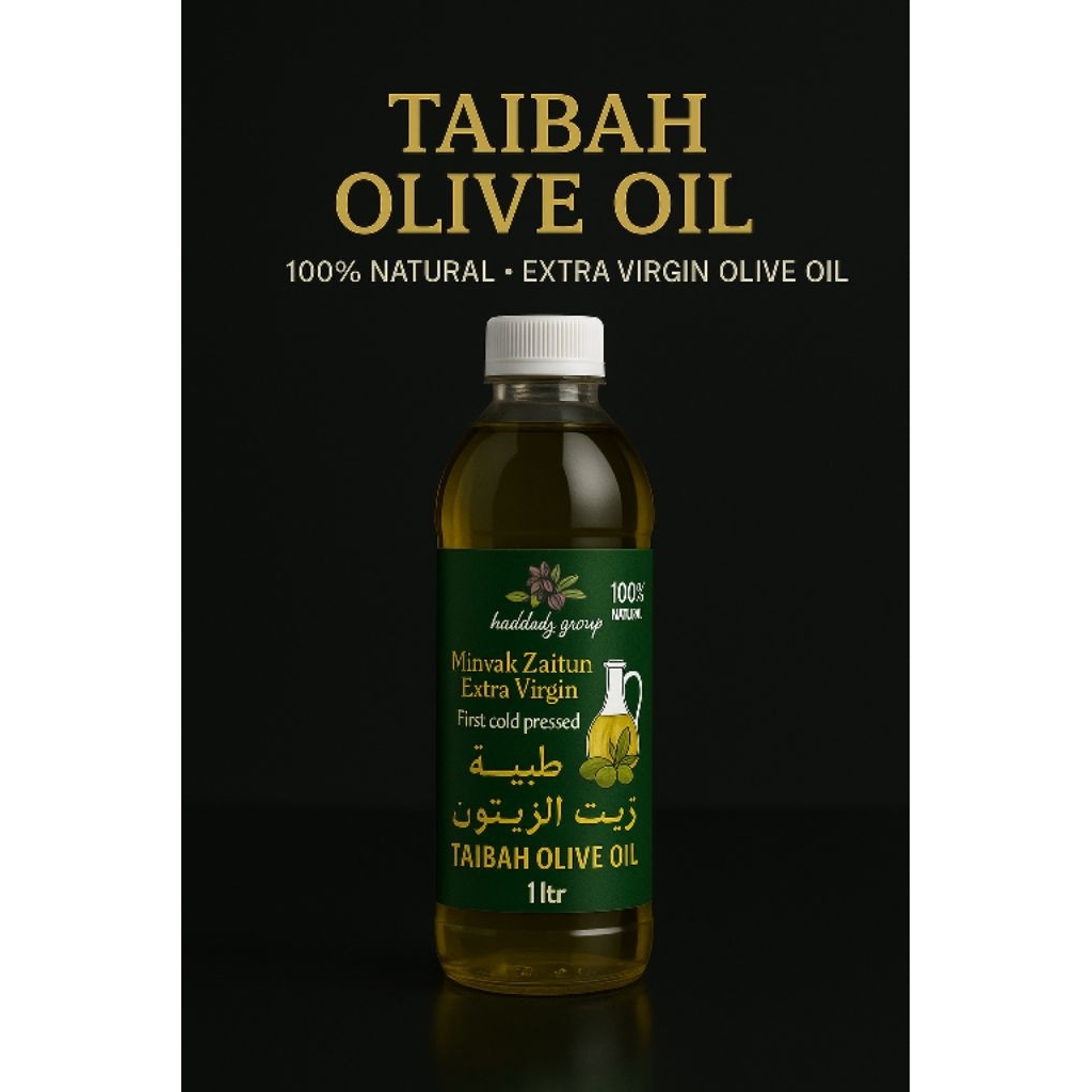 

Minyak Zaitun Asli Taibah Perasan Pertama 100%