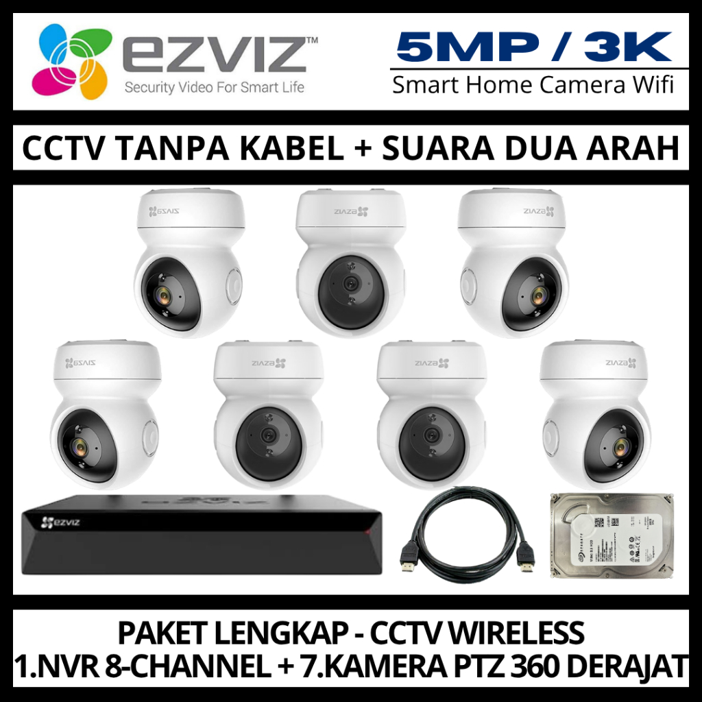 Paket CCTV EZVIZ 5MP 8 Channel 7 Kamera CCTV WIFI Camera Wireless Kamera Wifi
