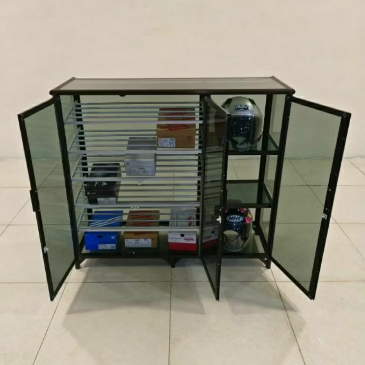 TC ALUMINIUM LSH249 90X38X108 b 120X38X108 LEMARI RAK SEPATU HELM 6-3 SUSUN ALUMINIIM 20U COKLAT FUL