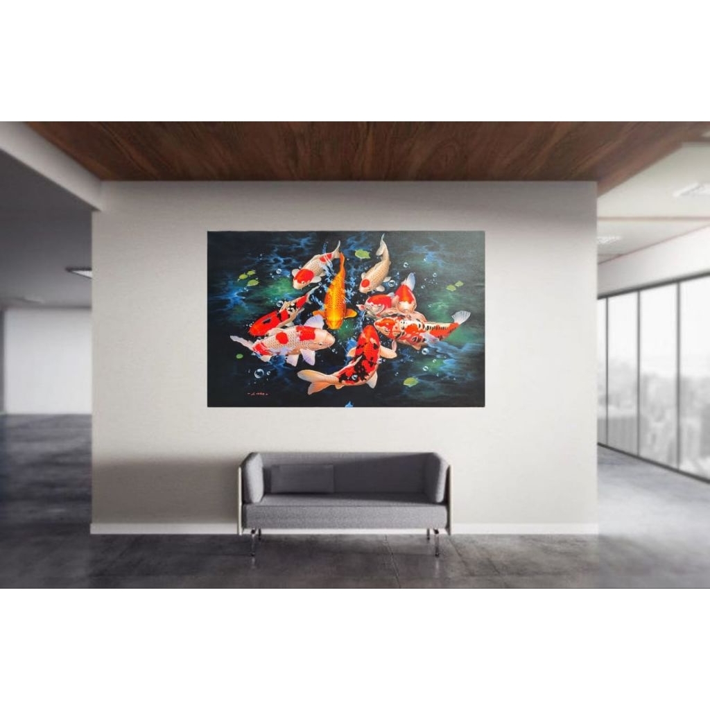 Lukisan dinding ikan koi timbul