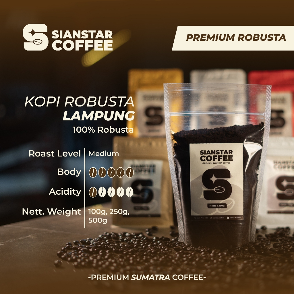 

Sianstar Coffee - Robusta Lampung Biji Bubuk 100% Robusta