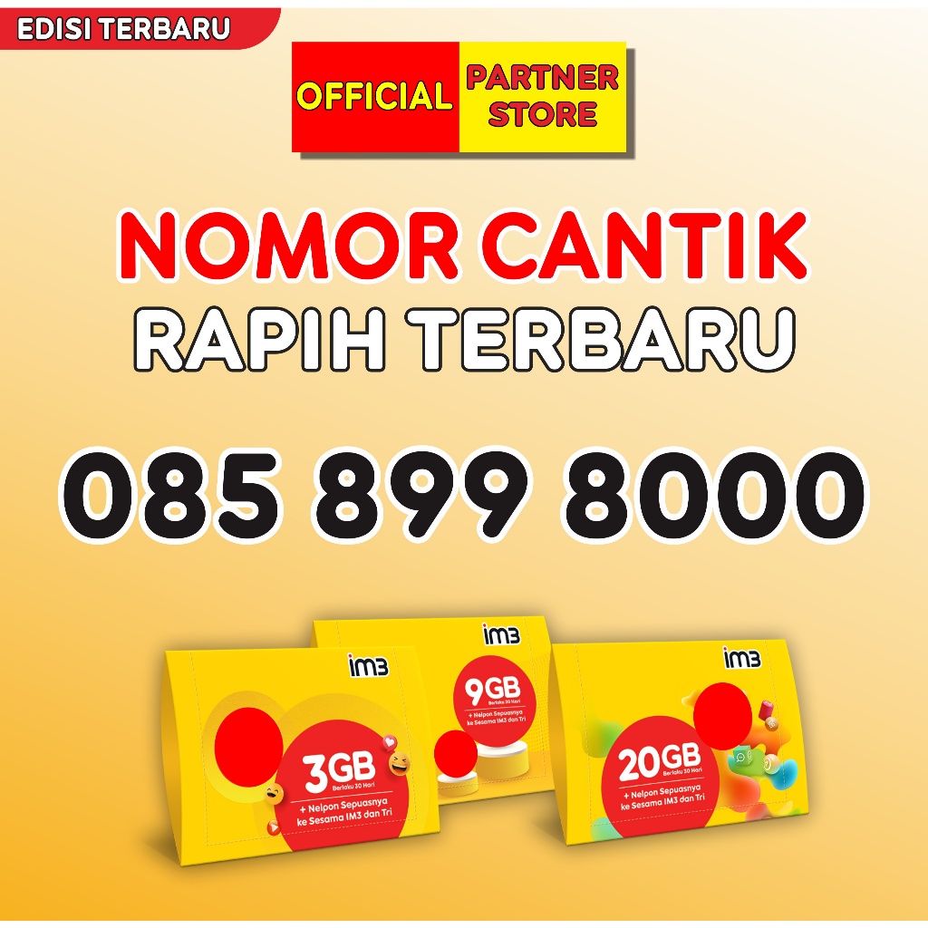 Kartu perdana Indosat Nomor Cantik & RAPIH Freedom Internet 3GB + Nelpon Seksiya Utama 30 Hari 18