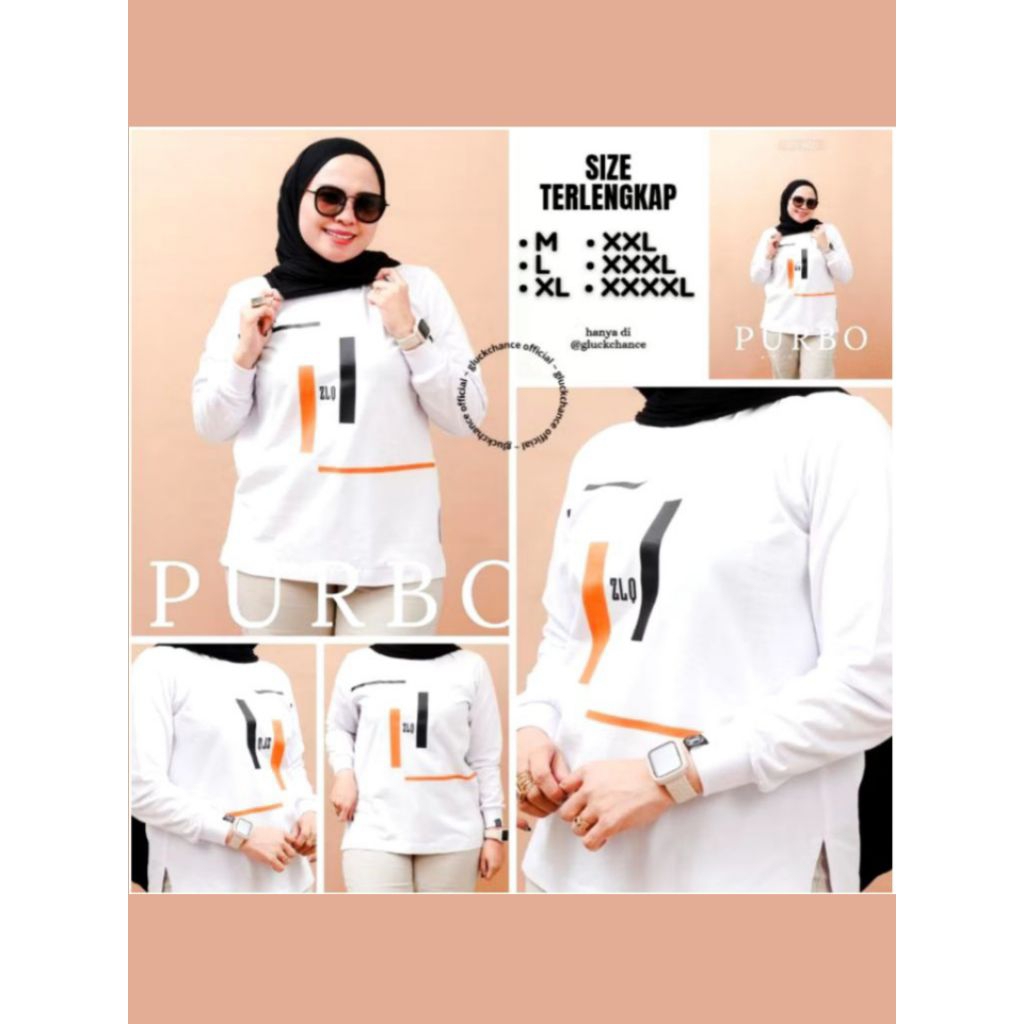 BAJU ATASAN KAOS DISTRO ZOLAQU POLOS TSHIRT WHITE PURBO PLATE TEBAL ZLQ WANITA LENGAN PANJANG KOMBIN