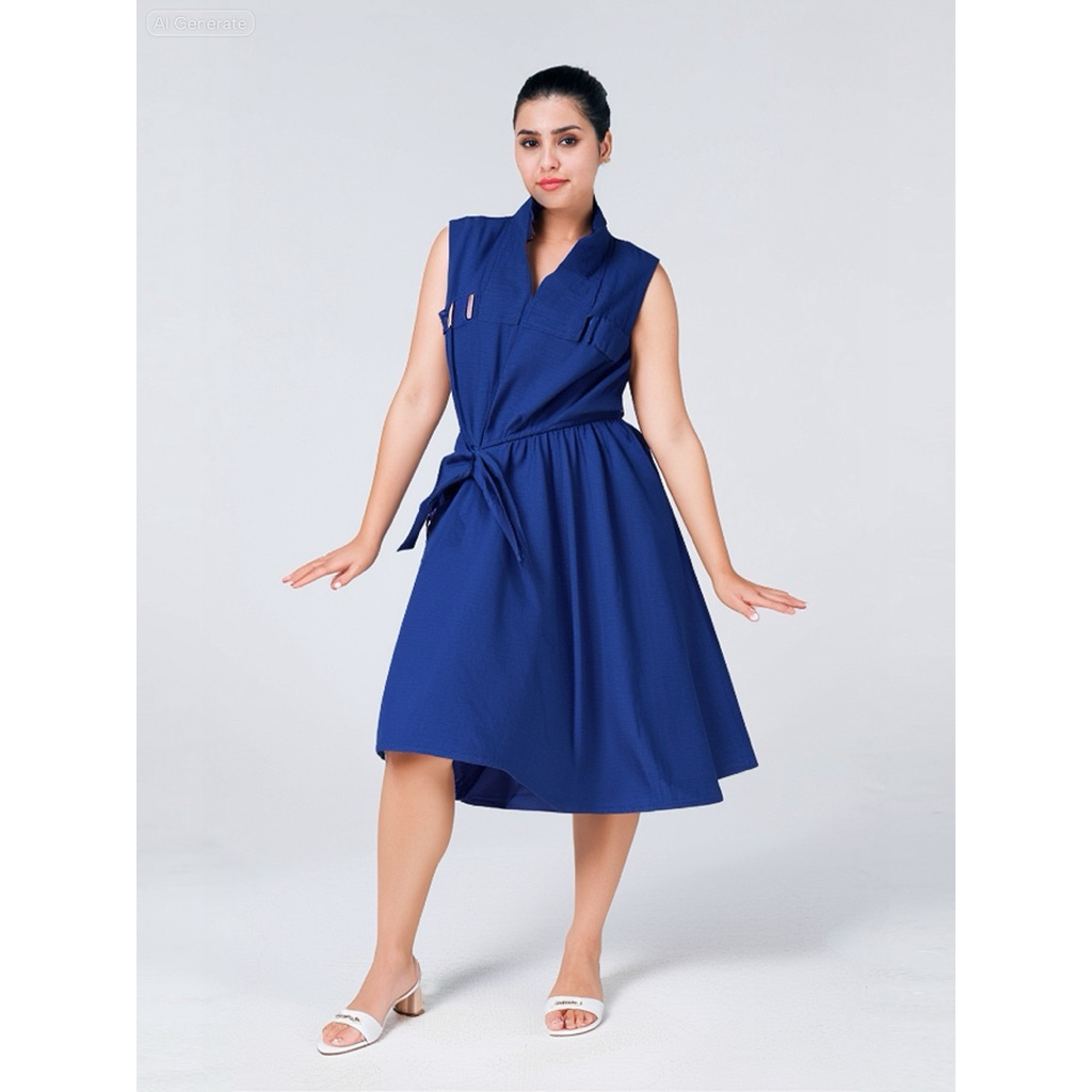 Outer Tanpa Lengan Navy – Preloved | Ikat Pinggang & Detail Pocket Chic