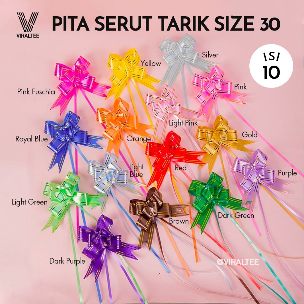 

Pita Kado Serut Tarik (10 PCS) Size 30 / Pita Souvenir Parcel Jumbo Hantaran Kecil