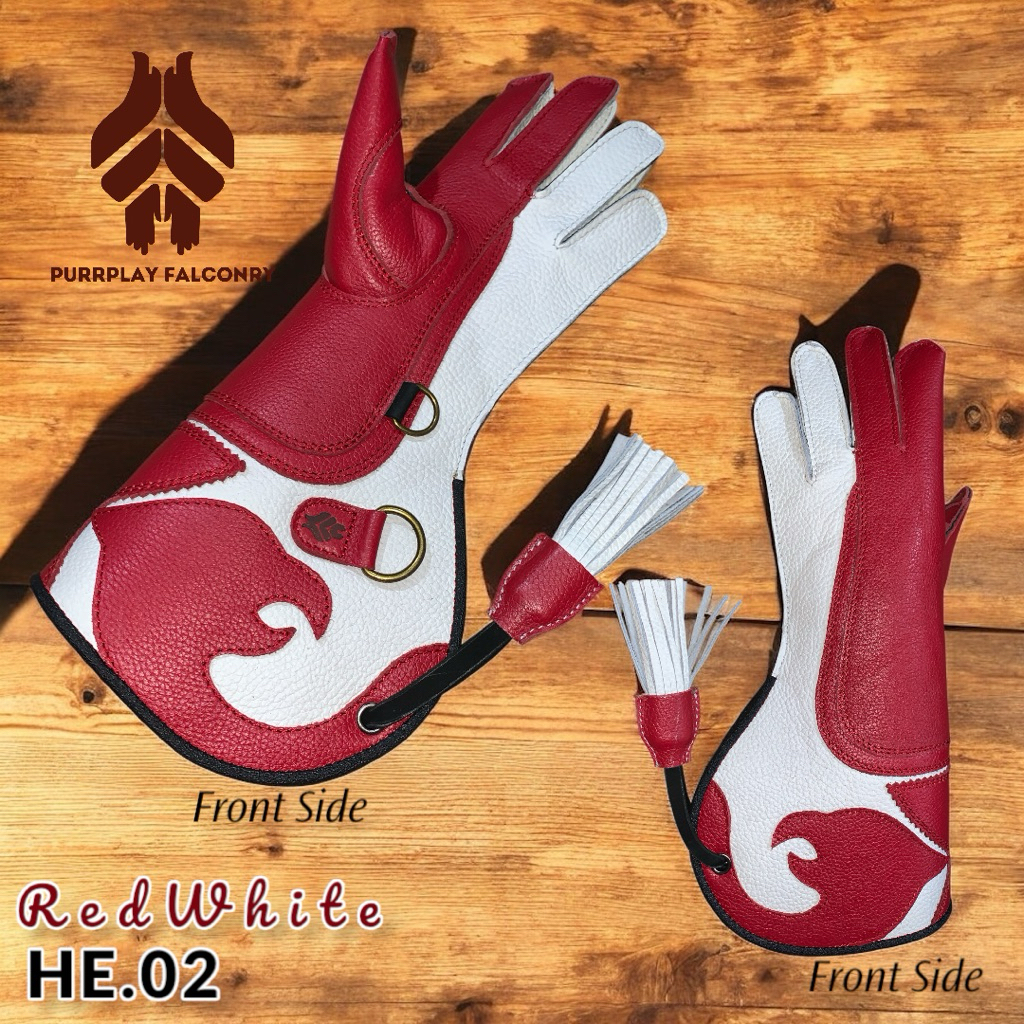 SARUNG TANGAN ELANG BURUNG HANTU ALAP | FALCONRY GLOVES EAGLES OWL | KULIT NATURAL (PB01) RED WHITE
