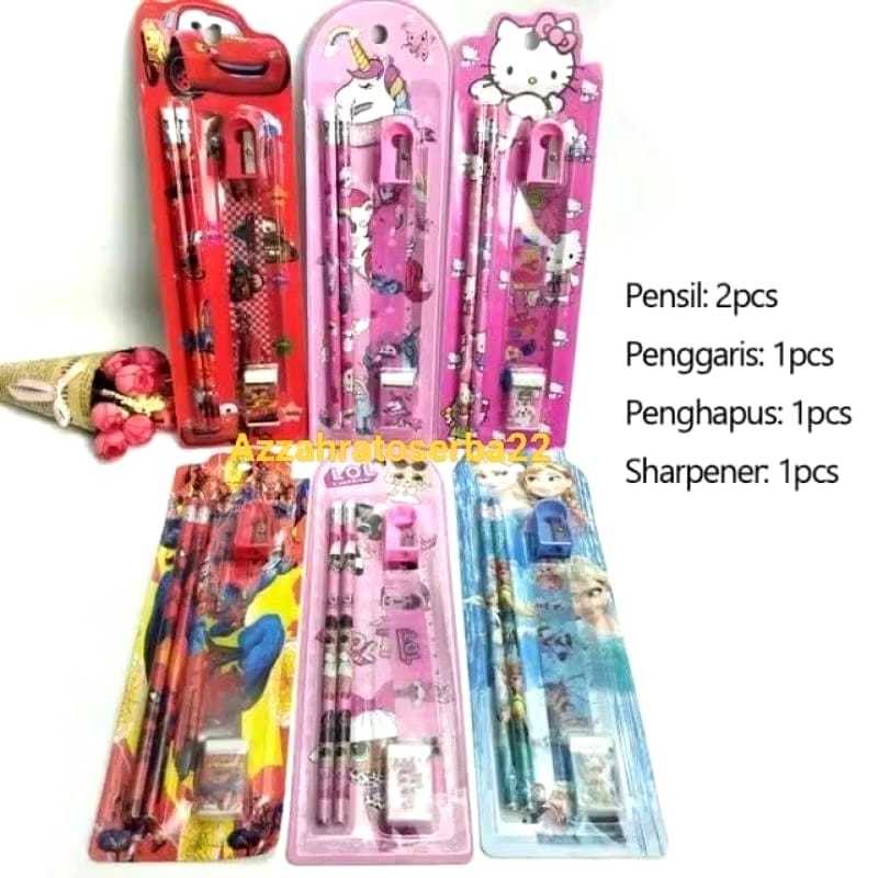 

Stationery Set 5 in 1 Alat Tulis Anak Sekolah Penghapus penggaris Pensil Serutan Karakter Lucu(YM)