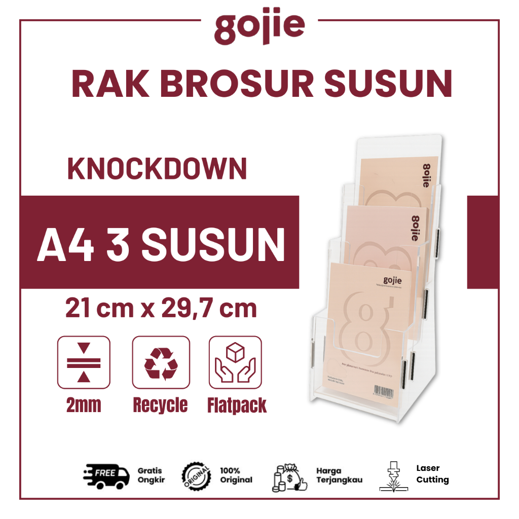 

TEMPAT BROSUR / DISPLAY AKRILIK A4 3 SUSUN KNOCKDOWN