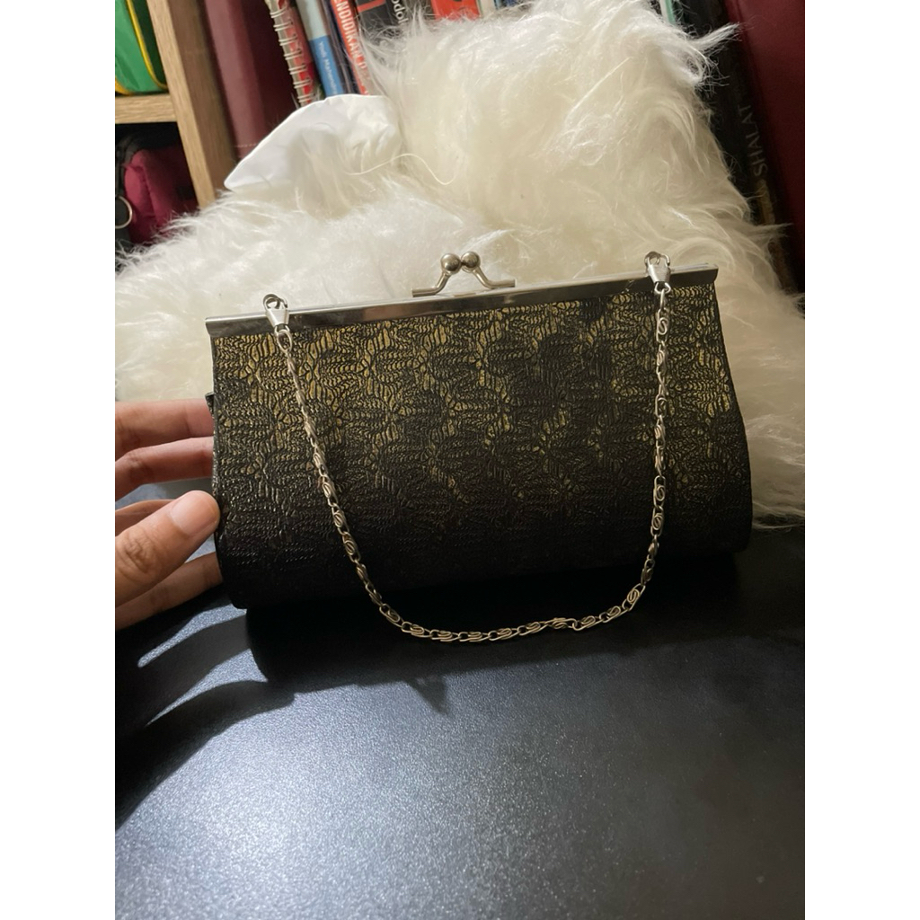 clutch tas tangan pesta mini gold preloved
