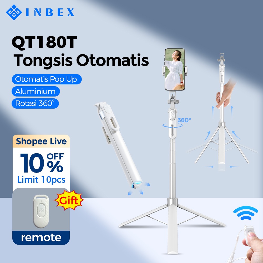 INBEX QT180T Tongsis Satset Tripod Bluetooth 1.8M 180CM Tripod Quadpod Portable dengan Lampu Remote 