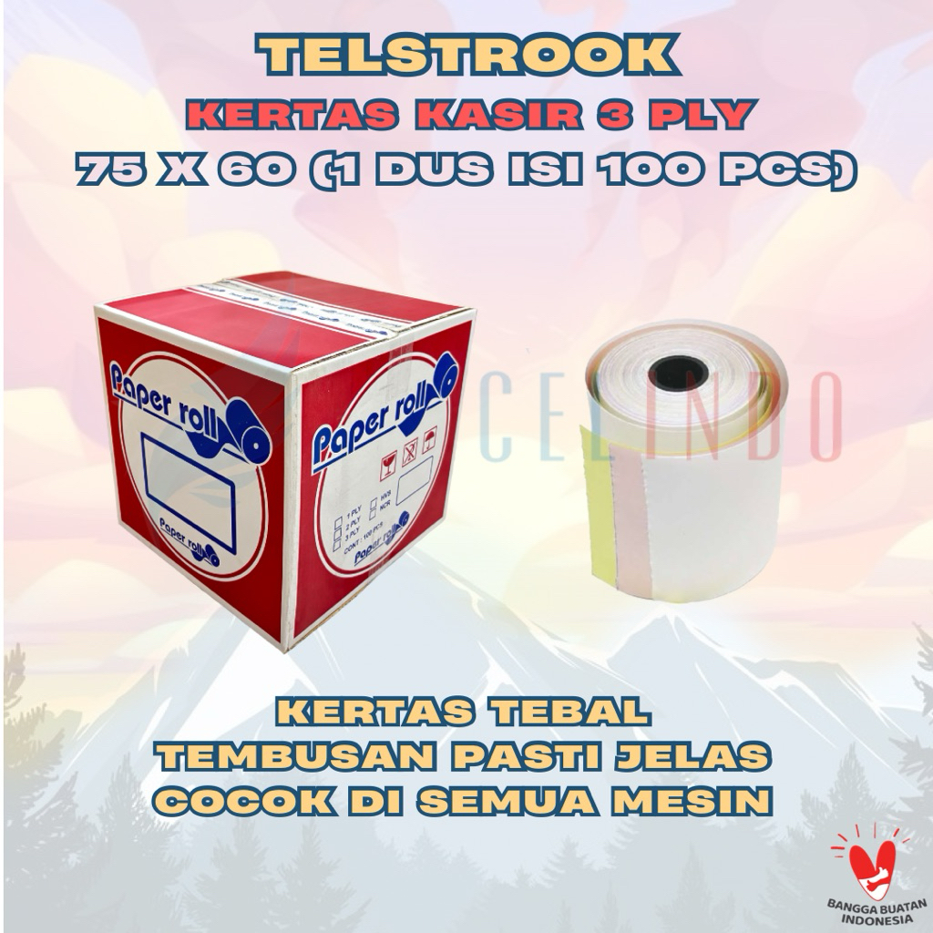 

(ISI 1 DUS/100 PCS) Telstruk / Kertas Struk / Kertas Kasir 3 ply NCR Dot Matrix 75x60 Excelindo