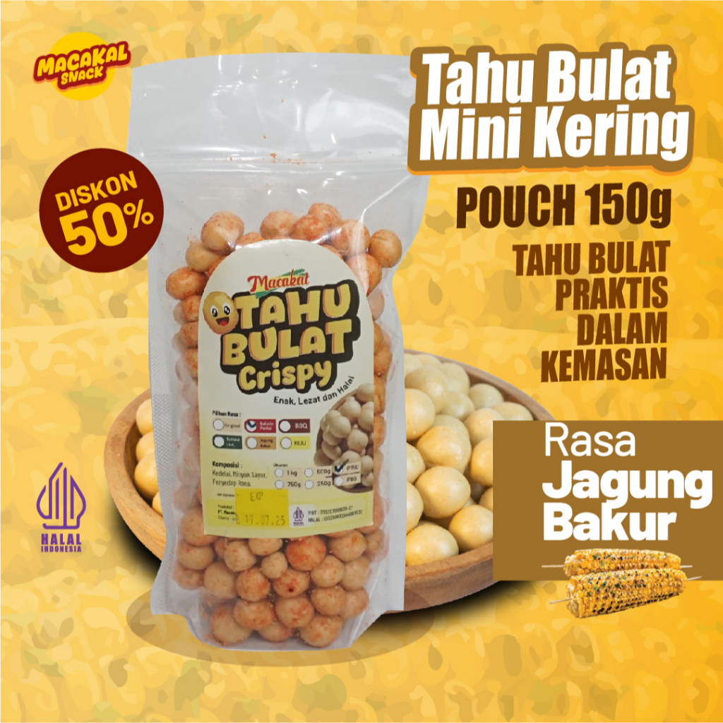

Macakal - Tahu Bulat Mini Kering Crispy Rasa Jagung Bakar 150g I Tahu Renyah Khas Ciamis Tanpa Di goreng Lagi Di Rumah