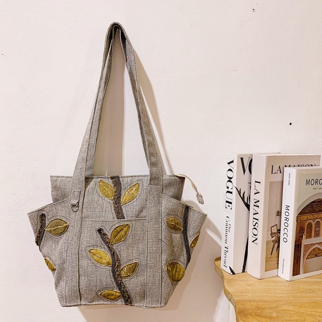 Totte Bag Tas Wanita  Ecoprint Motif Daun Shoulder Bag Fashion