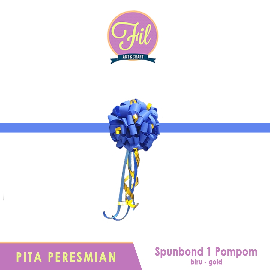 

Pita Peresmian / Gunting Pita / Pita Bulat / Pita Pompom Peresmian / Biru - Gold