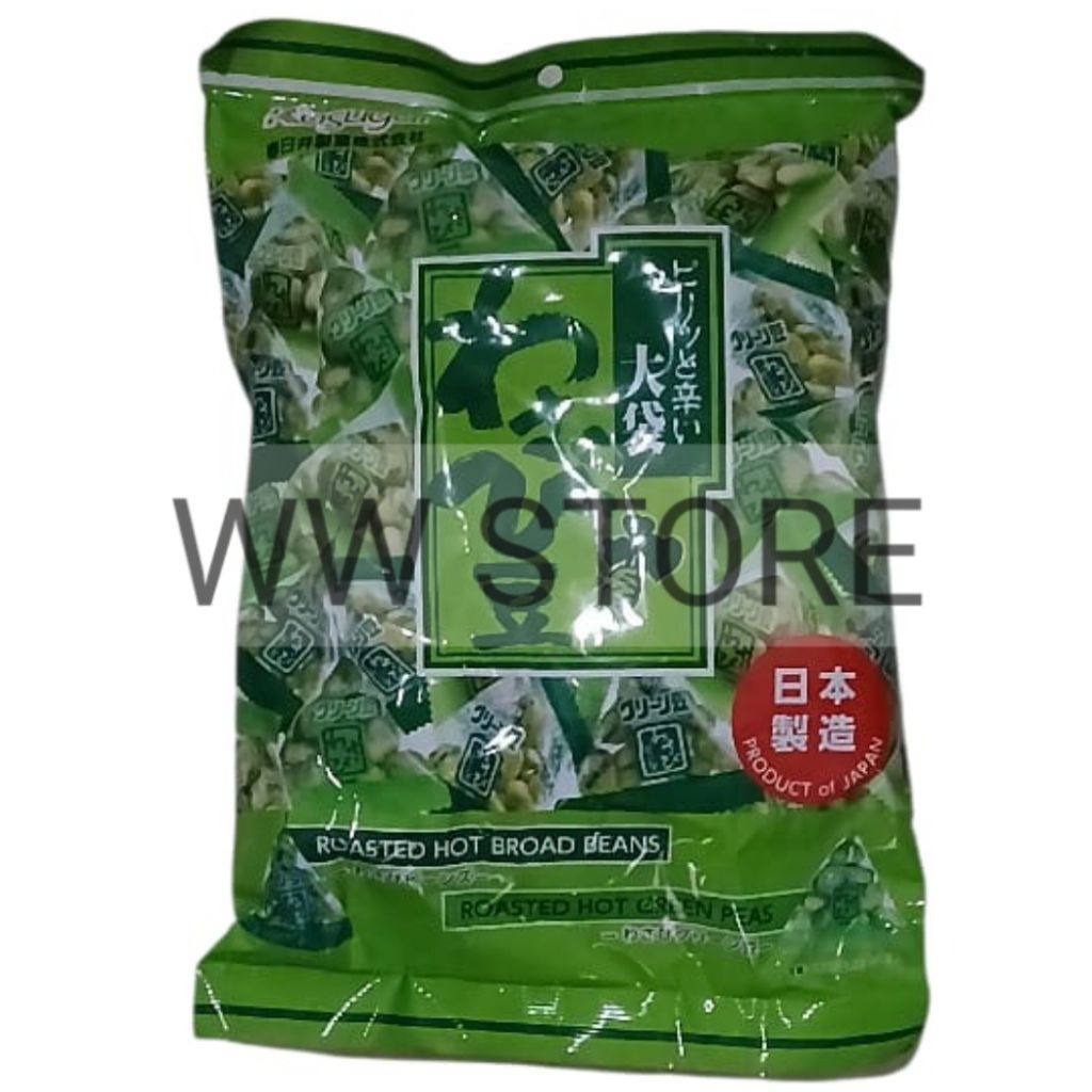 

Cemilan snek kacang koro dan polong panggang makanan ringan snack Jepang Japan KASUGAI Roasted Wasabi Hot Broad Beans & Green Peas kemasan bag 240g