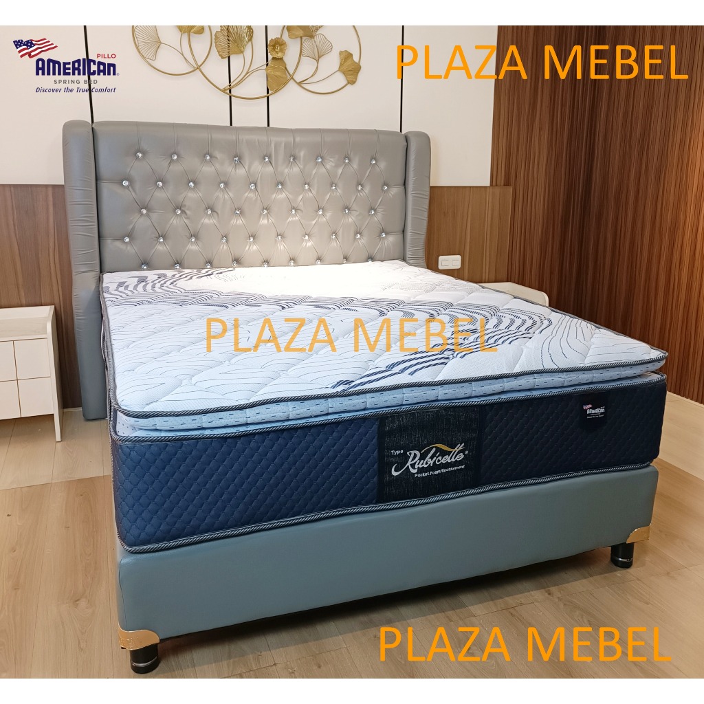 SET Springbed American Rubicelle Pillo Top POCKET SPRING + HB BOSTON ( FULLSET )