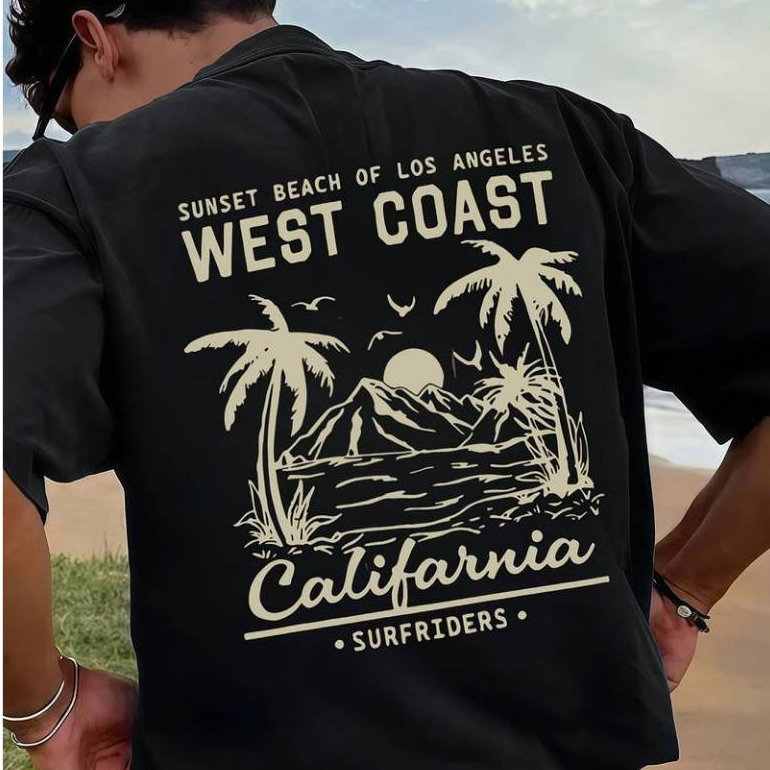 UNC Kaos Pria, T-Shirt Pantai Barat Hitam, Kaos Santai