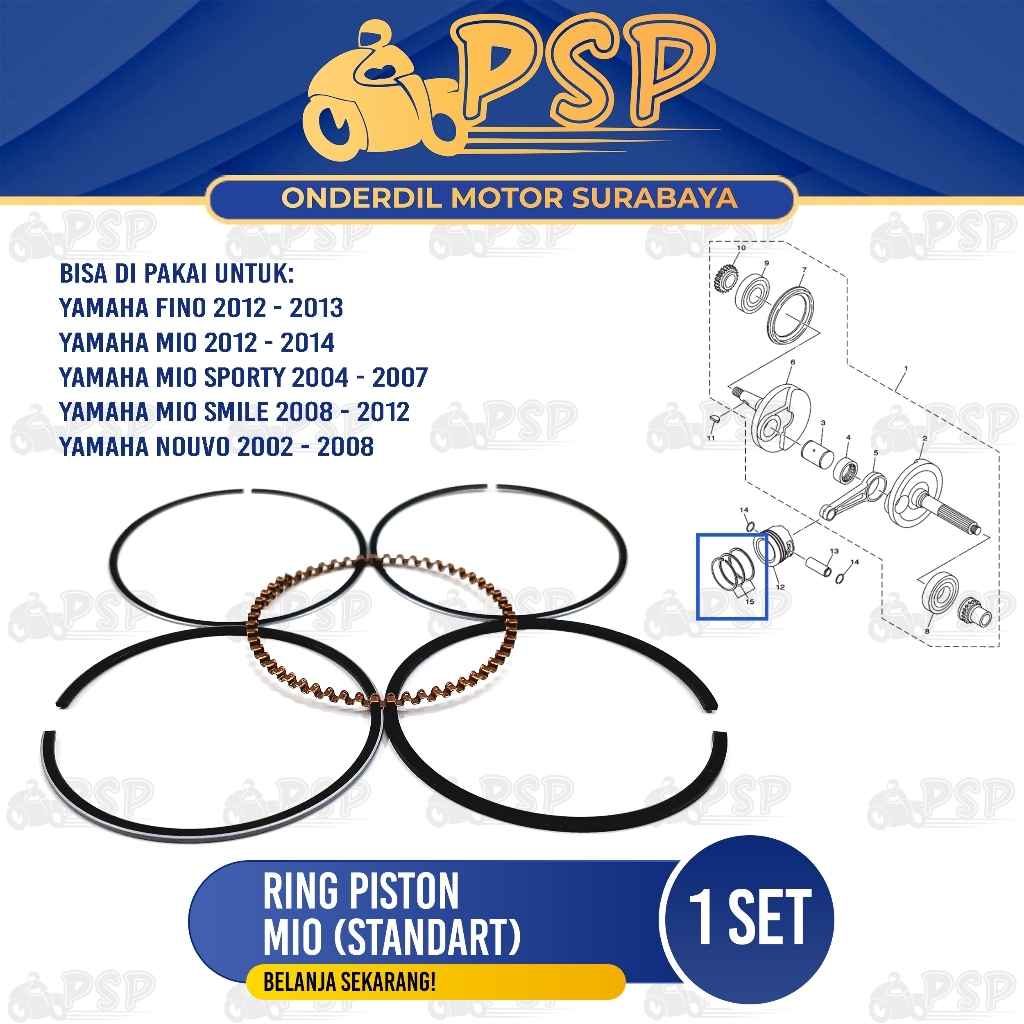Ring Piston Mio (Standart) - Ring Cincin Seher Seker Diameter Standard Yamaha Fino Mio Sporty Nouvo