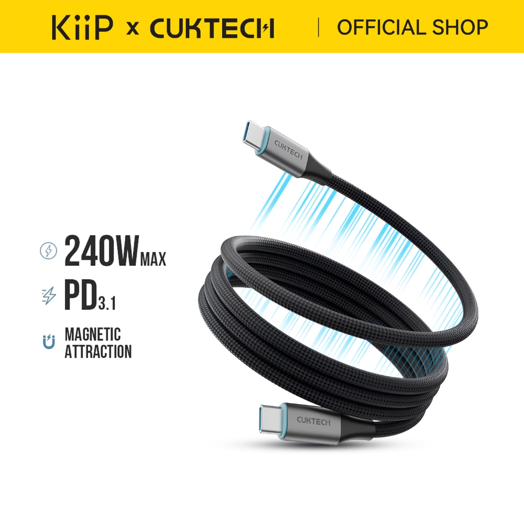 KiiP X Cuktech CMC610 Kabel Data 240W Magnetic Liquid Silicone Fast Charging Cable Type-C to Type-C 