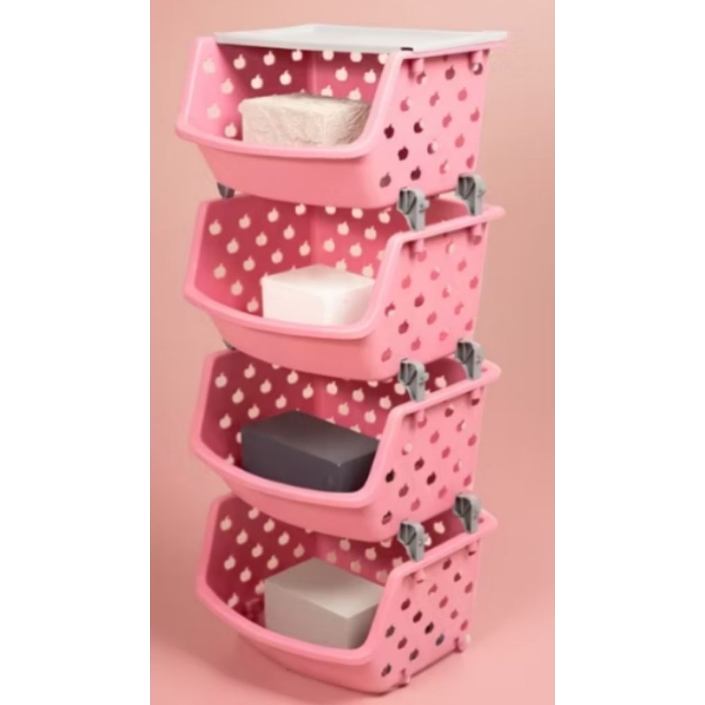 Rak keranjang buah plastik 4 susun multifungsi