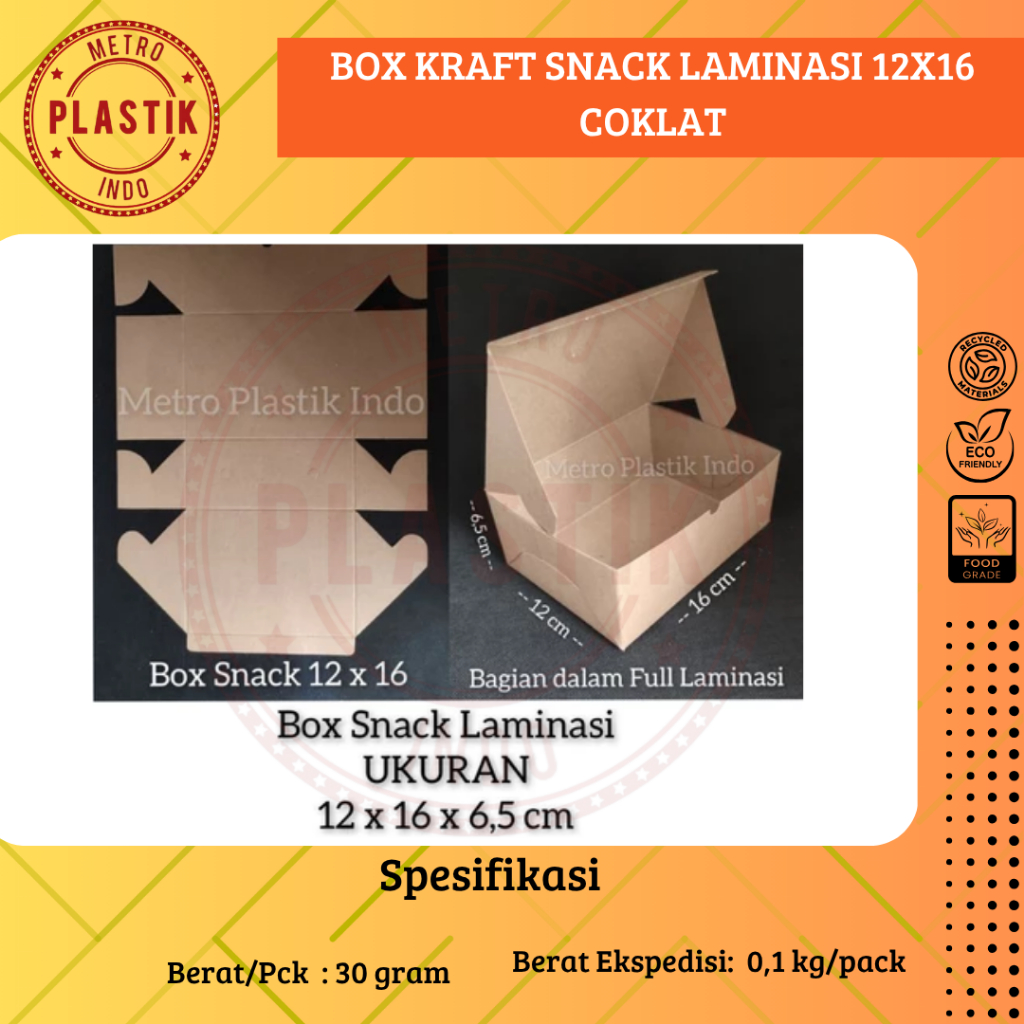 

Box Kraft Snack Laminasi 12x16 Dus Kotak Kue Makanan 12 x 16 Coklat