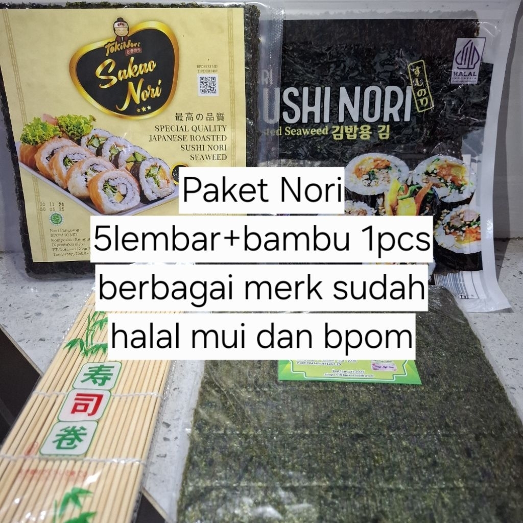 

Paket Sushi Nori 5 lembar + bambu Sushi 1 nori rumput laut bento seaweed bambu sushimat tikar penggulung halal murah kimbap seaweed rumput laut java sakao harga murah sale promo terlaris