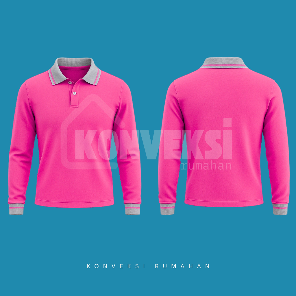 kaos kerah abu panjang [pink fanta] / kaos kerah pria / kaos kerah panjang / wangky panjang