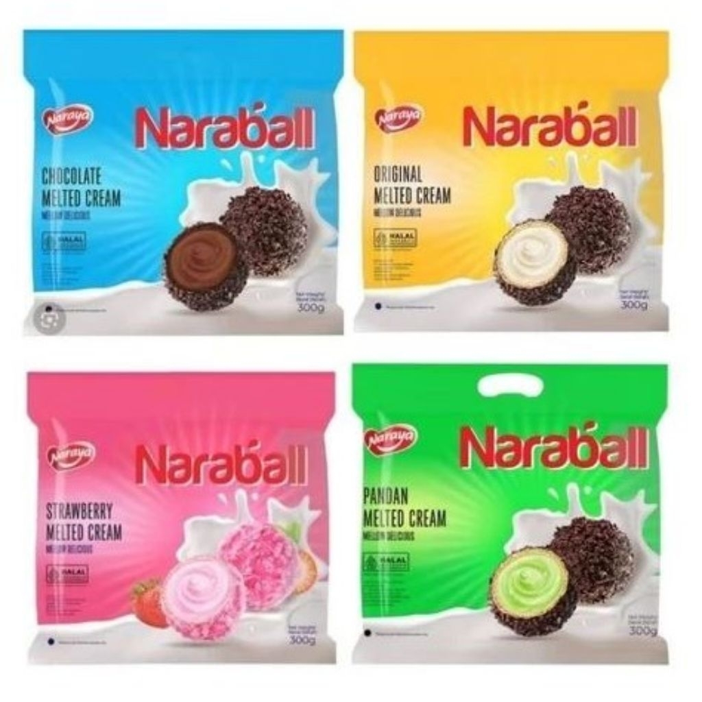 

[300gr] Naraya Naraball Wafer Melted Cream Rasa Original, Chocolate, Strawberry & Pandan 300gr