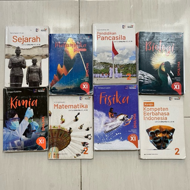 Buku kelas 11/2 12/3 SMA Kurikulum Merdeka Erlangga (sejarah, matematika, mtk, ppkn, kimia, fisika, 