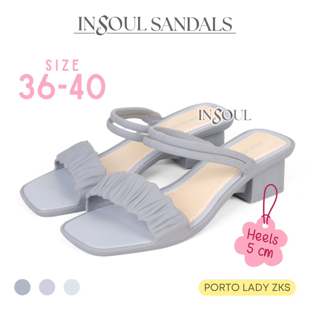 Sandal Tali Karet Wanita Perempua Terbaru Sendal Jelly Wedges Cantik Korean Style Porto Lady ZKS Abu