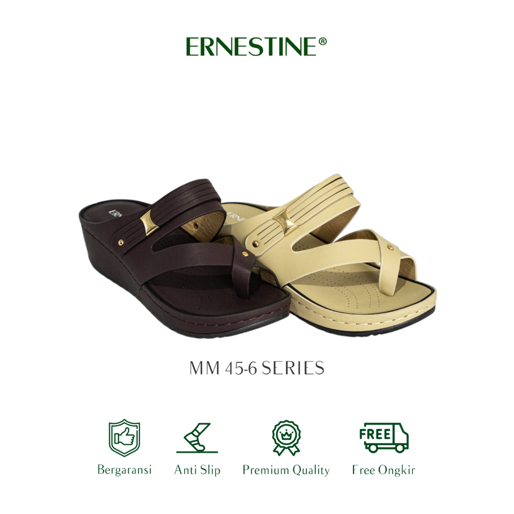 [BUY 1 GET 1 FREE} Ernestine Sandal Wanita casual warna maroon camel tinggi 3 cm  MM45-6