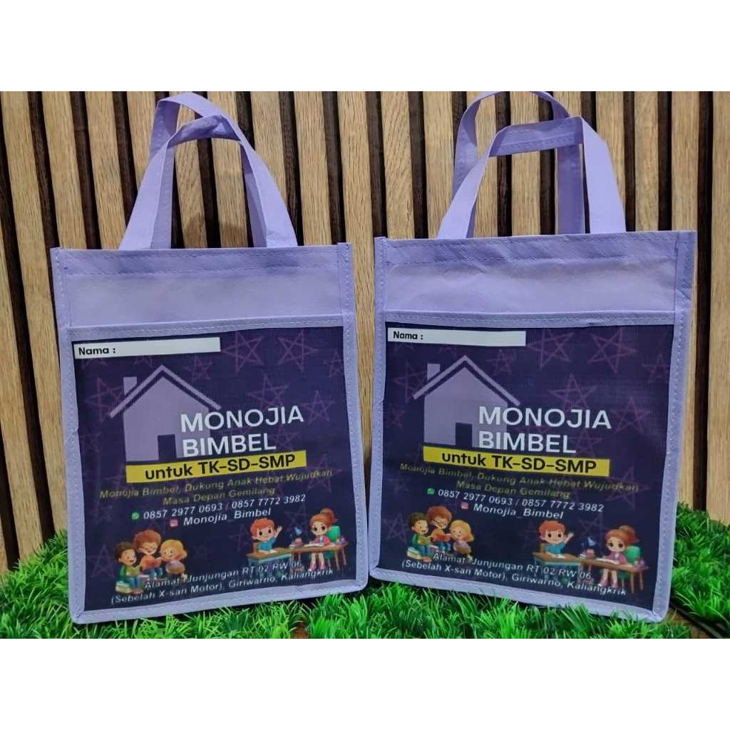 PROMOSI TAS SOUVENIR BIMBEL CUSTOM - TAS BIMBEL KANTONG BANNER