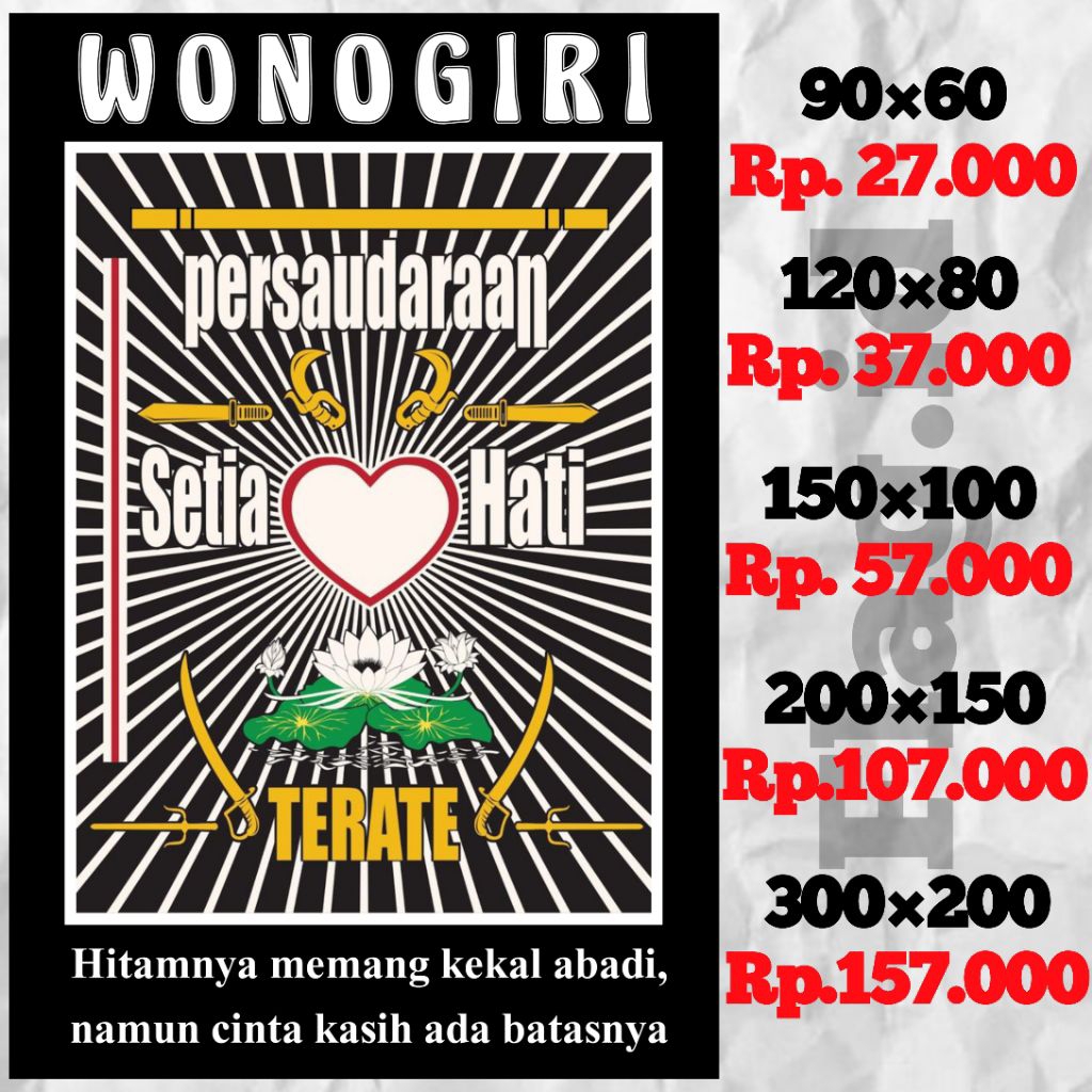 BENDERA PSHT BISA REQUEST TULISAN UKURAN 90×60/120×80/150×100/200×150 DESAIN FULL PRINTING SUDAH JAH