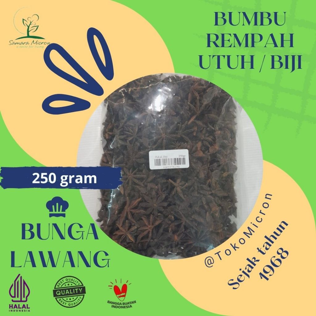 

Bumbu Dasar Samara Micron - Pekak Utuh - Bunga Lawang Utuh - Anise Star 250gram