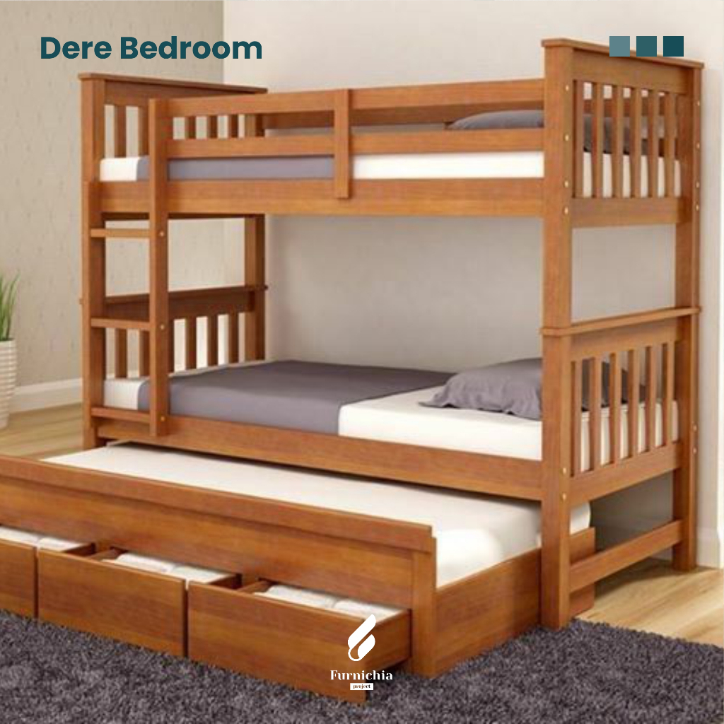 Ranjang tidur anak tingkat, Ranjang tingkat 3 bahan kayu jati, Ranjang susun 3 bed, Tempat tidur tin