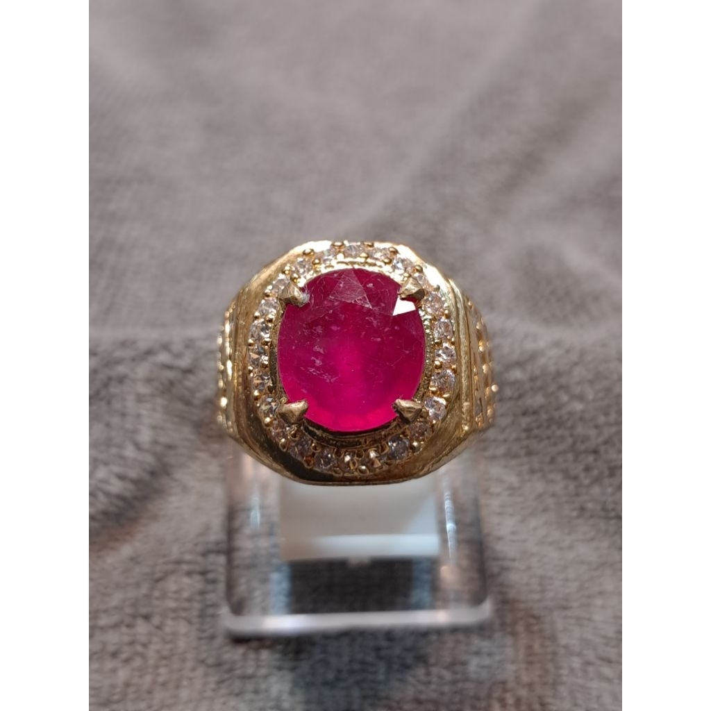 Cincin Permata Ruby Asli Lapis Croome Emas untuk Pria – Gaya Eksklusif