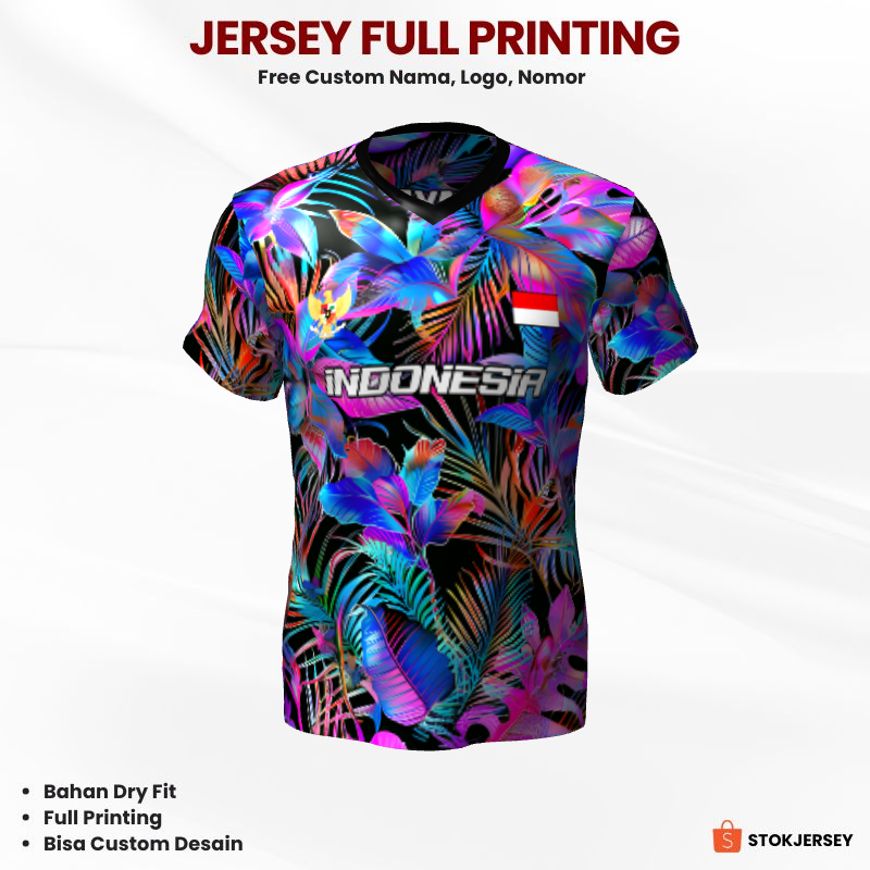 Kaos Jersey Futsal Ungu Biru Tosca Motif Daun Bunga 306 - Jersey Olahraga Custom