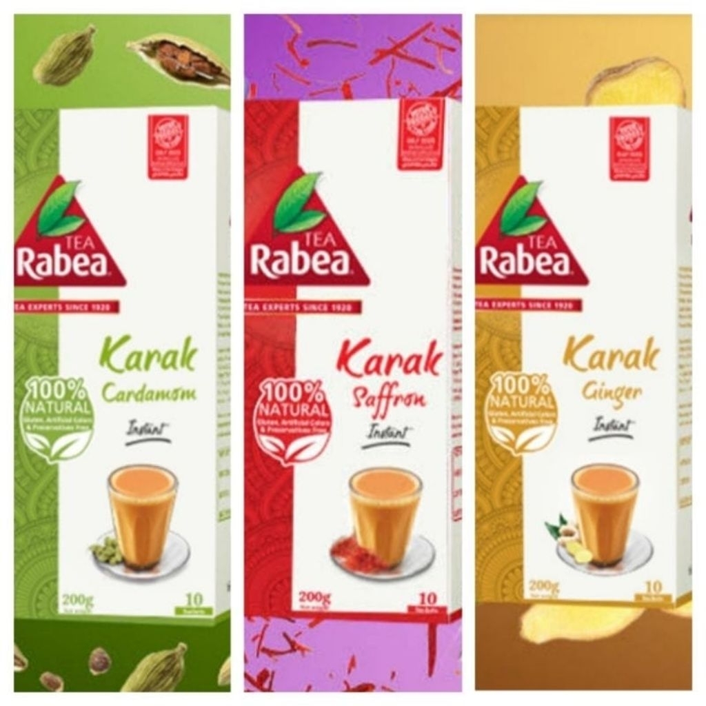

Teh Karak Rabea 10 Sachet 200 gram Chai Karak or Karak Tea Rabea Cardamom / Ginger / Saffron