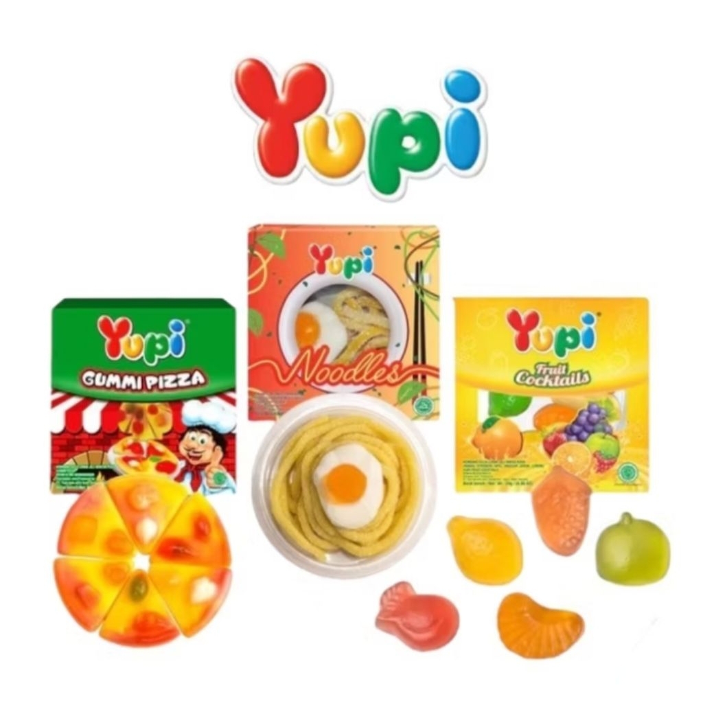 

Yupi Permen Lunak Gummy pizza Fruit cocktails noodles aneka rasa buah