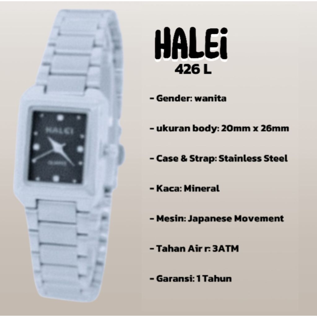 halei 426 L jam tangan wanita halei original fashion casual analog rantai stainless anti air