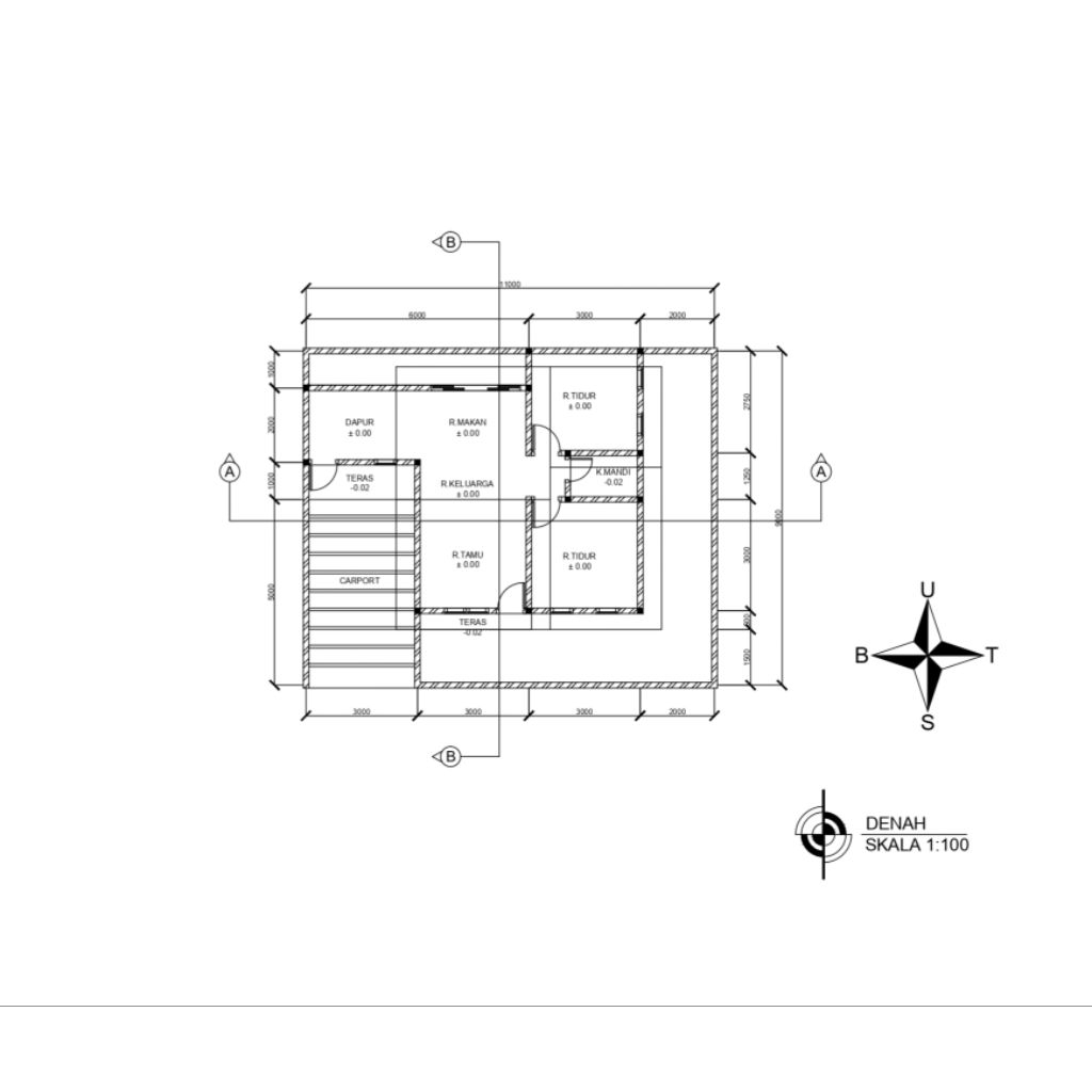 Denah 2D autocad lengkap untuk tugas kuliah