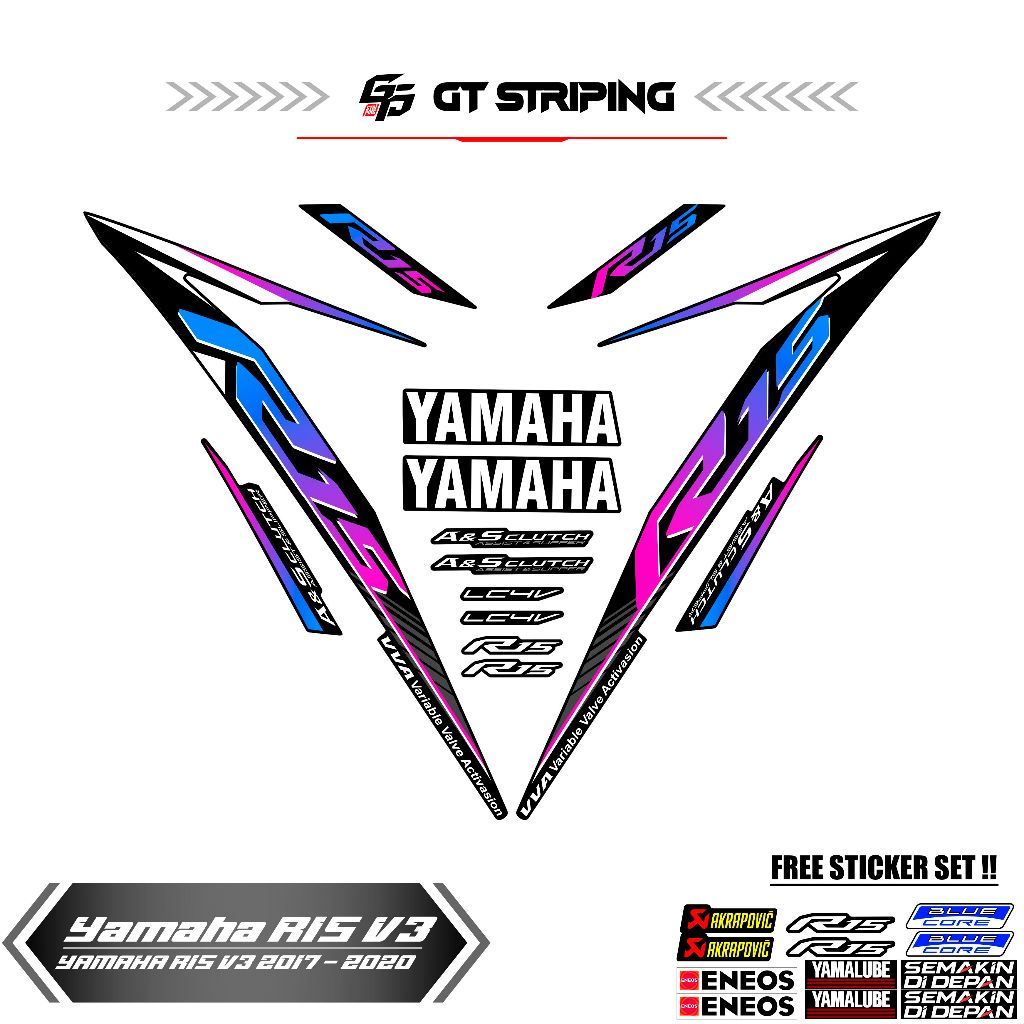 GTS 8 STRIPING YAMAHA R15V3 / STIKER / STOCK DECALS / ORI / STICKER MOTOR / R15 / 2017 - 2021 / V3 /